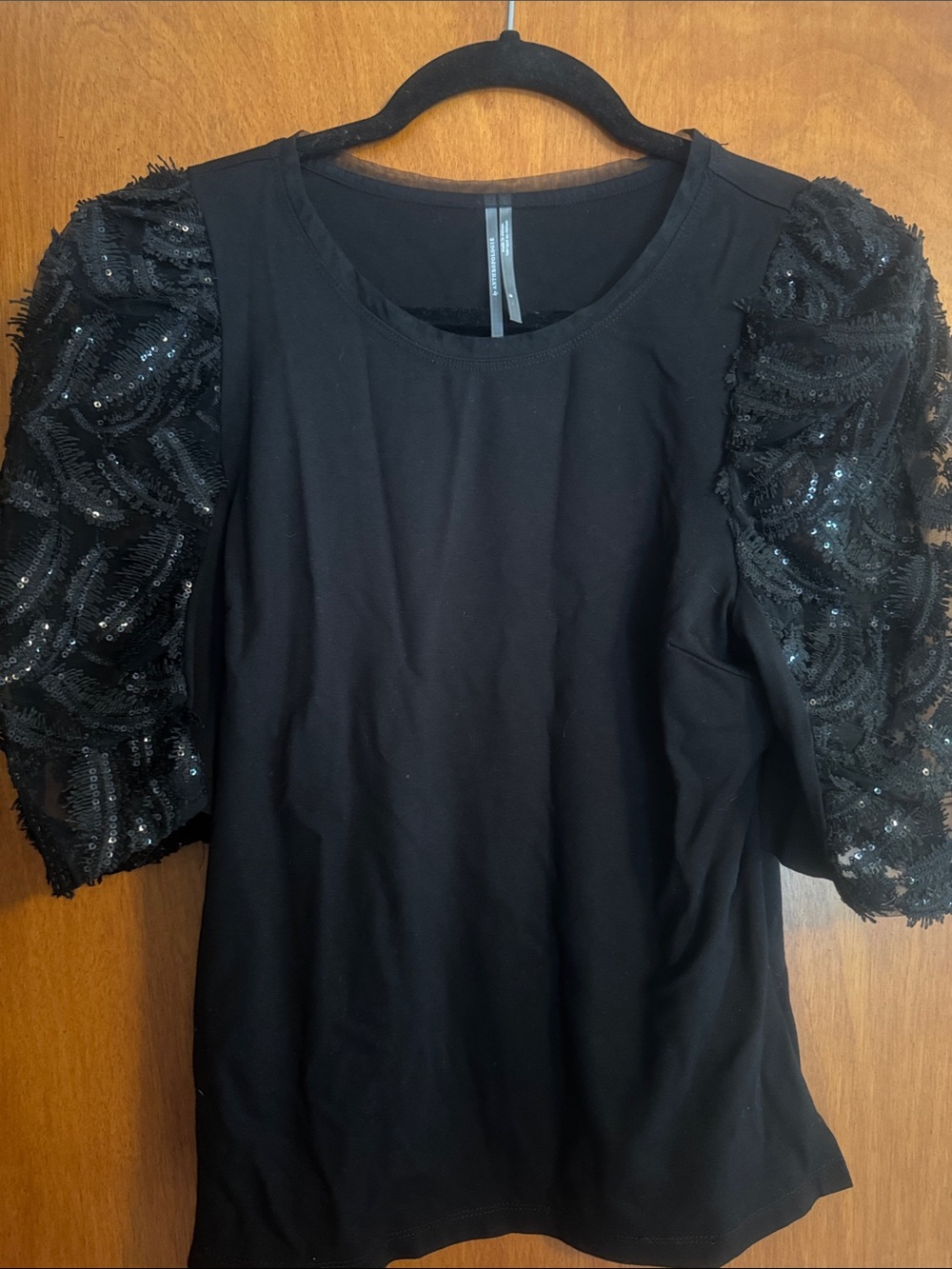 Anthropologie Black Sequin Puff-Sleeve Women's Top